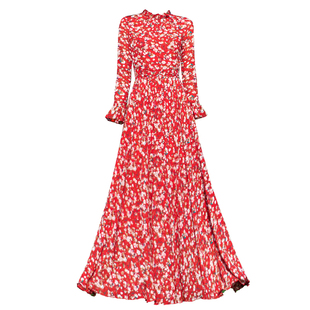 长袖碎花连衣裙女2025夏季雪纺大摆高级感长款气质显瘦长裙到脚踝