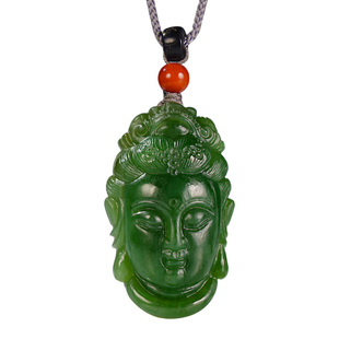 和合玉器和田玉碧玉观音挂件菠菜绿色山料玉石吉祥立体玉坠吊坠