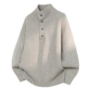 老钱风青少年冬季新款复古纽扣立领毛衣宽松慵懒风个性保暖针织衫