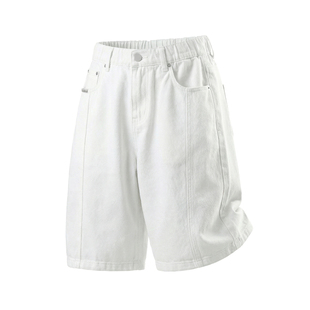 WASSUP潮牌白色直筒牛仔裤男款夏季日系复古穿搭修身运动五分中裤