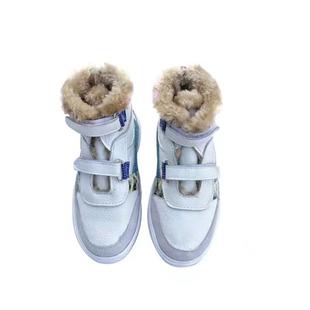 头层真牛皮冬季加绒加厚保暖黑色高帮软底防滑运动男女童白色棉鞋