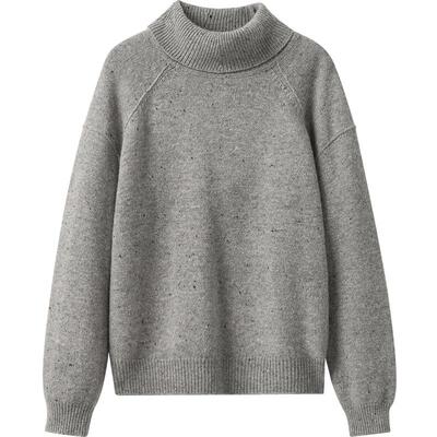 【100%羊毛】播 bo 商场同款针织衫女冬灰色宽松毛衣BDR4SD2428