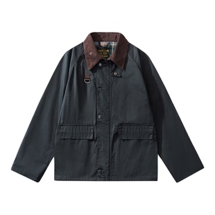 LifeCycle复古防水油蜡布Spey钓鱼夹克巴恩风翻领廓形猎装短外套