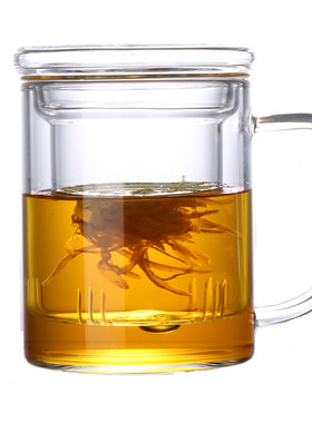 加厚耐热玻璃杯绿茶杯办公水杯花茶杯带把盖过滤男女泡茶家用杯子