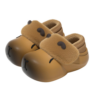 卡皮巴拉棉拖鞋女士冬季新款外穿防水毛绒包跟卡通厚底保暖棉拖女