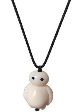 可爱萌趣象牙果雕刻大白吊坠项链