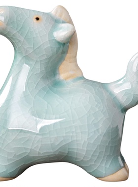 汝窑绿马茶宠可养开片陶瓷摆件