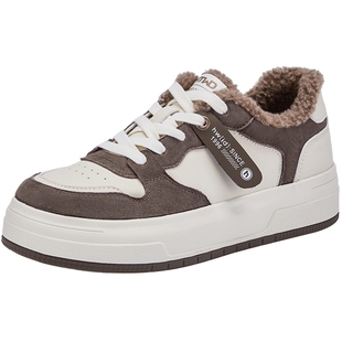 热风厚底板鞋女款2025年冬季新款加绒保暖休闲鞋增高面包鞋女鞋子