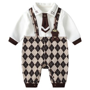 春秋季男宝宝衣服婴儿连体衣洋气小少爷服周岁礼服百日宴抓周爬服