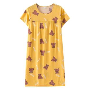 棉绸睡裙女短袖人造棉睡衣夏季绵绸大码宽松居家服简约新款连衣裙