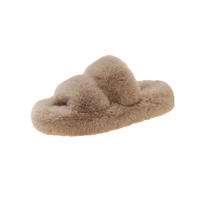 The 2023 new autumn and winter trendy, high-end, thick-soled white furry slippers for women to wear outside are fluffy thumbnail 3