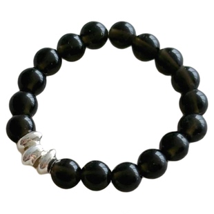 OkFineyard天然黑曜石纯银隔珠戒指女ins风小众设计尾戒高级指环