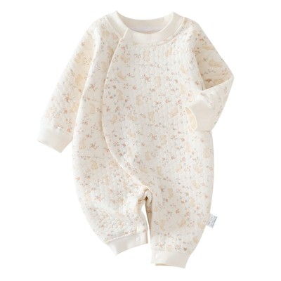 婴儿连体衣秋冬款三层保暖无骨长袖爬服宝宝夹棉加厚打底哈衣棉服