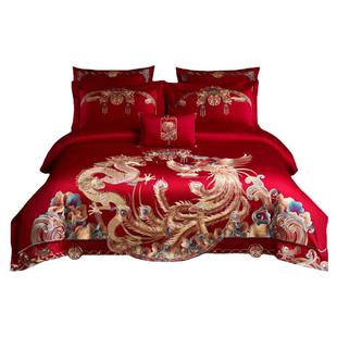 恒洽家纺新中式婚庆全棉床单四件套高端龙凤结婚被套床盖床上用品