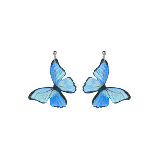 清冷感仙气蓝色大蝴蝶耳环夏季独特小众耳钉森系渐变耳坠百搭耳饰