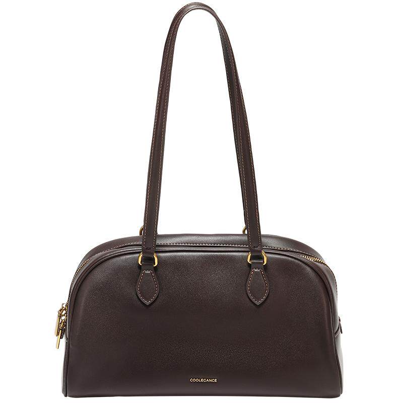 百丽包包女新款反绒麂皮通勤大号单肩保龄球波士顿包BL862DX5