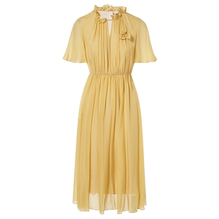 Lakoradior拉珂蒂简约夏季新款100桑蚕丝丝绸真丝淡橙色连衣裙女