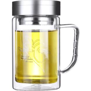 富光双层高硼硅玻璃杯便携带把泡茶杯办公水杯男大容量家用杯子