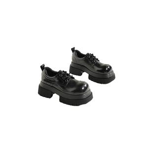 星期六棕色厚底乐福鞋女春季新款复古百搭小皮鞋女士小个子高跟鞋