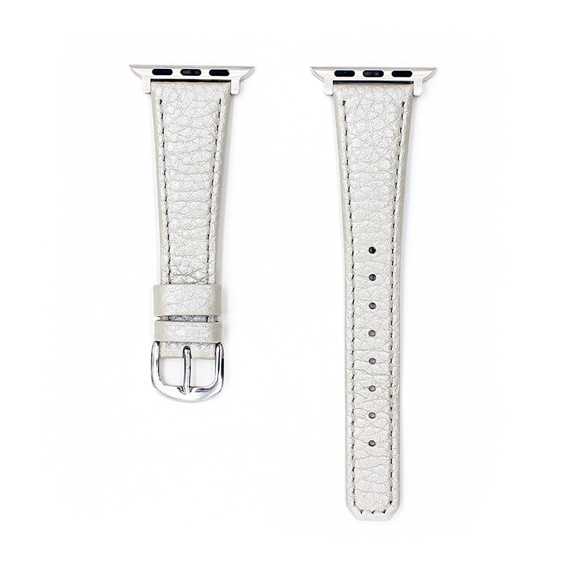 真皮荔枝纹科技银色磁吸iwatch表带se适用Applewatch苹果s9手表s8