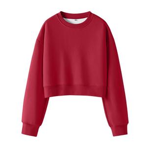 真维斯红色卫衣女2026新款秋冬季短款圆领上衣本命年宽松外套女款