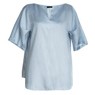 罗衣知性通勤条纹衬衫女2025夏装新款V领上衣灯笼袖白领衬衣06411