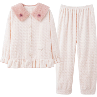 马克公主珊瑚绒睡衣女冬季加厚加绒毛茸茸甜美公主风法兰绒家居服