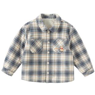 戴维贝拉男童加绒衬衫儿童格子衬衣2026秋冬新款宝宝外套上衣童装