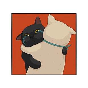 情侣头像卡通装饰画芯卧室挂画客厅可爱猫咪壁画带胶自粘海报油画
