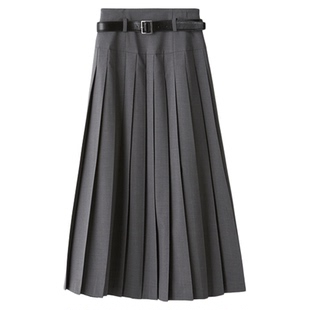 SNIDEL2025秋冬新品通勤百搭高腰百褶开叉半身裙含腰带SWFS254129