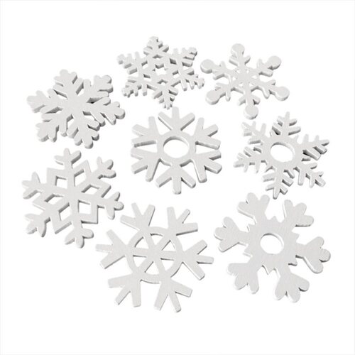 50粒/包3.5cm白色雪花圣诞系列木片手工diy木质工艺品幼儿园装饰