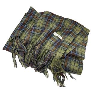复古仿羊绒绿色格子围巾女秋冬季流苏韩版百搭保暖披肩两用围脖