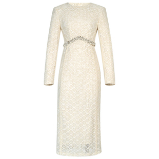 清冷富家千金感穿搭蕾丝连衣裙女秋冬过膝包臀名媛风显瘦修身裙子