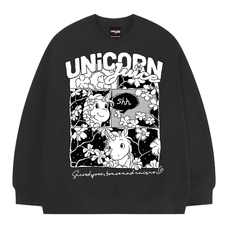 JuiceUnicorn原创治愈漫画男女情侣美式印花长袖宽松重磅圆领卫衣