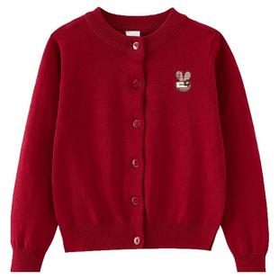 2025秋季班吉鹿国风提花针织外套女童洋气纯棉毛衣百搭开衫