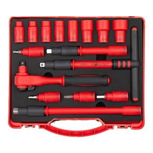 开拓台湾VDE认证1000V绝缘套装 3/8 1/2绝缘套筒扳手电工工具组合