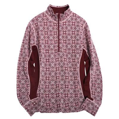 美利奴羊毛长袖半拉链女提花保暖