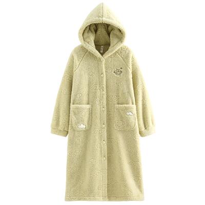 芬腾珊瑚绒女士睡袍秋冬新款奶芙绒浴袍连帽睡衣裙加厚保暖家居服