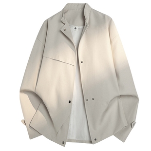 男士新中式国风立领外套男白色新款休闲中山装夹克唐装上衣男装潮