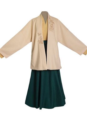 拟梦秋冬日常汉服撞色绣花有口袋