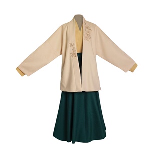 拟梦玫瑰心事 绣花飞机袖外套破裙姜黄绿色撞色日常汉服秋冬宋制