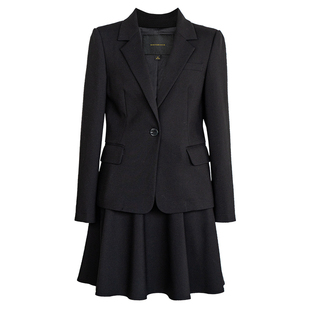 罗衣知性正式场合黑色套装女春季职业穿搭西装半身裙两件套09370