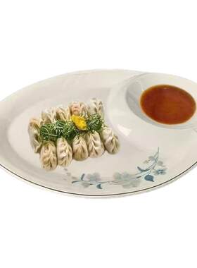 饺子盘子带醋碟酒店创意吃虾餐具家用分格盘陶瓷寿司盘点心盘商用