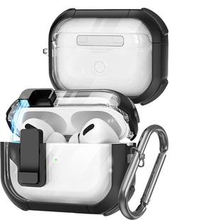 适用苹果airpodspro2代耳机保护套airpods4代保护壳airpodspro3自动弹盖airpods1/2锁扣透明防摔软壳五代3代