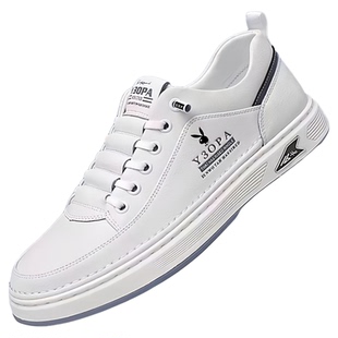 花花公子男鞋2026春秋新款真皮透气小白鞋潮流男款休闲鞋子高颜值