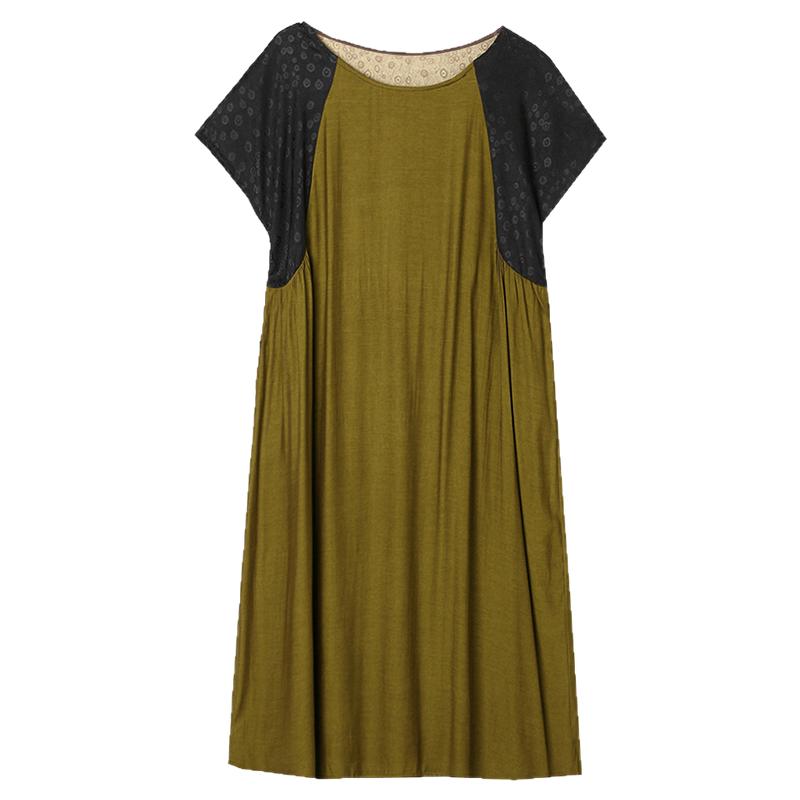 2025年夏Outlets正品 高端RJ系列拼色设计中长裙宽松妈妈装连衣裙