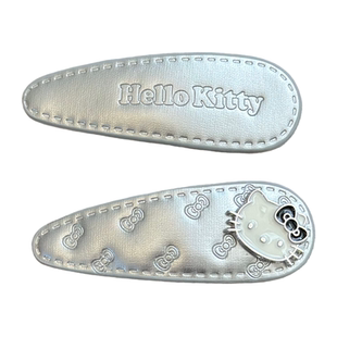 正版hellokitty银色PU皮质BB夹甜酷蝴蝶结发夹女高级感刘海侧边夹