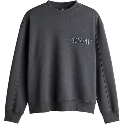 HM男装女装卫衣秋季加绒宽松圆领印花情侣装梭织长袖套衫1241927