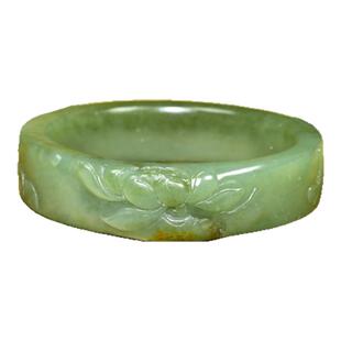 紫润轩新疆和田玉籽料沙枣青手镯苏工莲花荷花洒金皮镯子59MM珍品