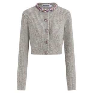 self-portrait 2025秋冬新款浅灰色彩钻短款针织毛衫外套上衣